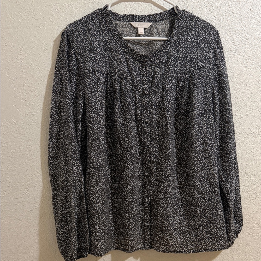 LC Lauren Conrad Navy and White Patterned Top